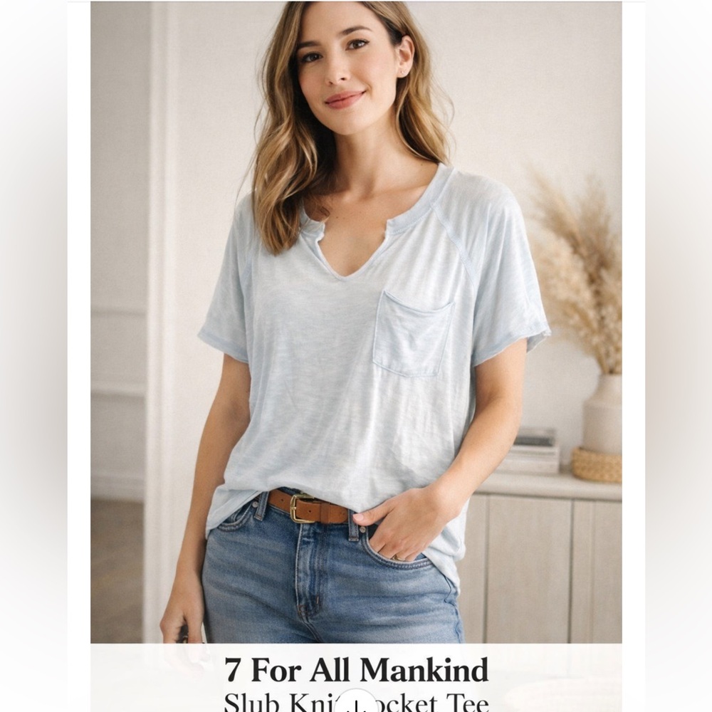 5 for $25! 7 For All Mankind Slub Knit Pocket Tee Light Blue Relaxed Fit L